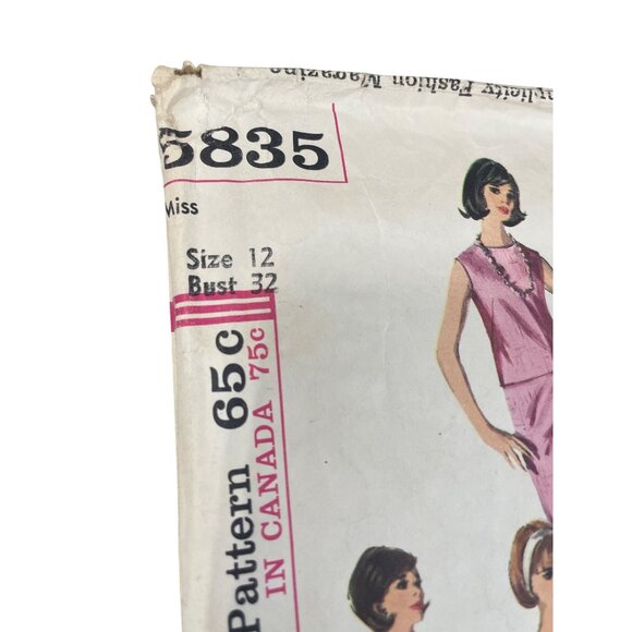60s Simplicity 5835 Misses Sewing Pattern Size 12 Dress Blouse Skirt Jacket Coat - Picture 2 of 7